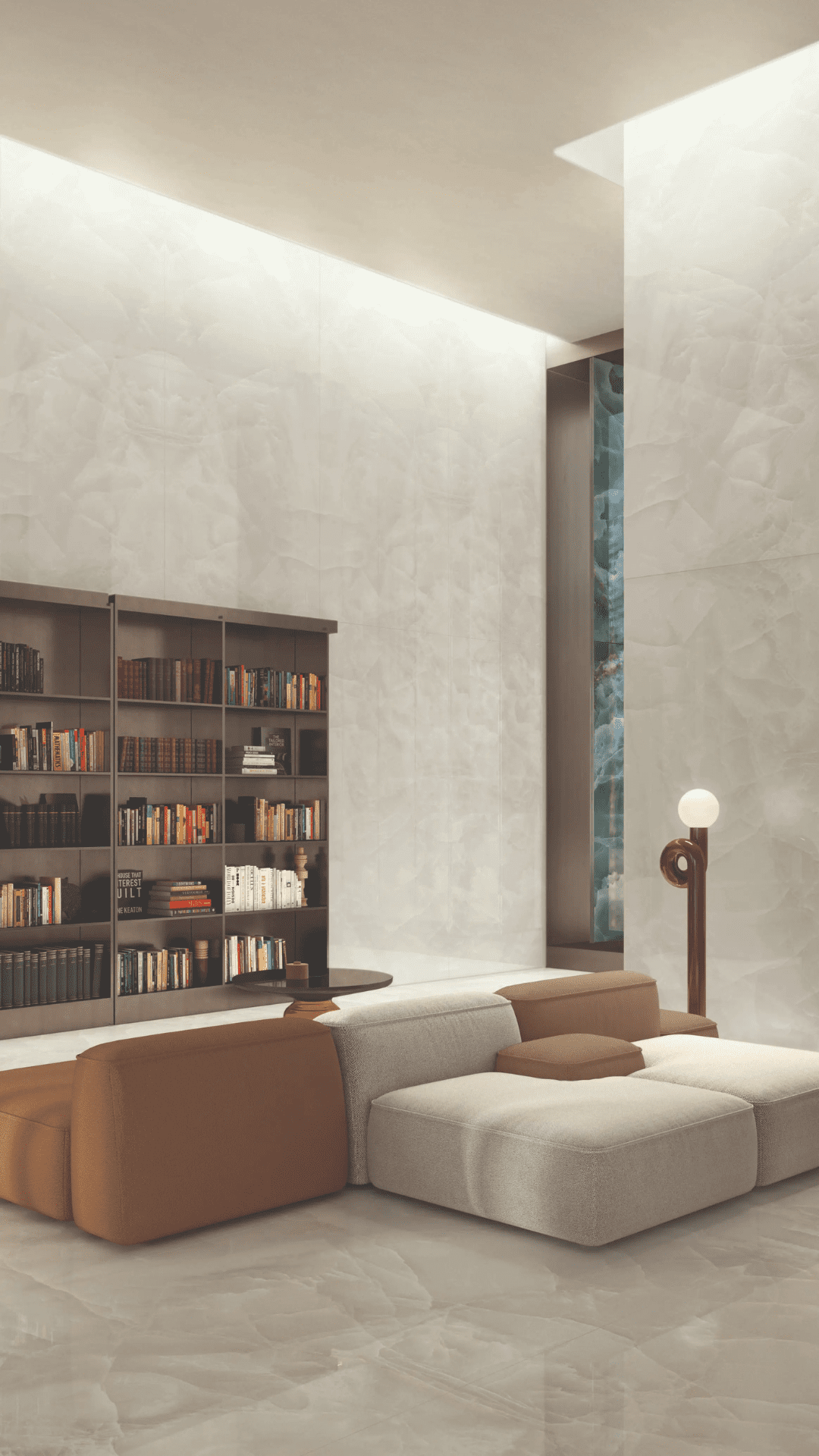 Κεραμική επιφάνεια της LEVEL ως επένδυση τοίχου σε σαλόνι