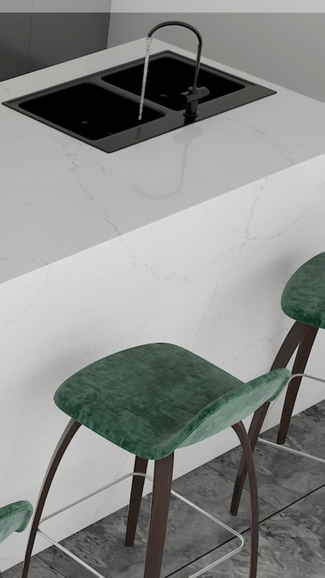 Πάγκος κουζίνας με επιφάνεια Glowstone Quartz, νεροχύτη και καθίσματα