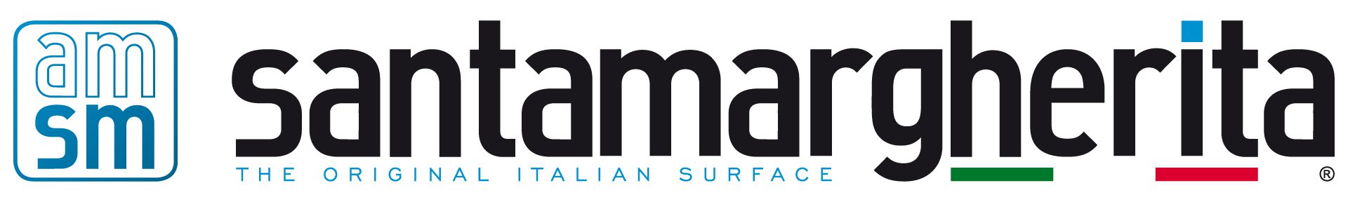 Santamargherita logo με σύγχρονη γραμματοσειρά και υπογραφή “The Original Italian Surface”.