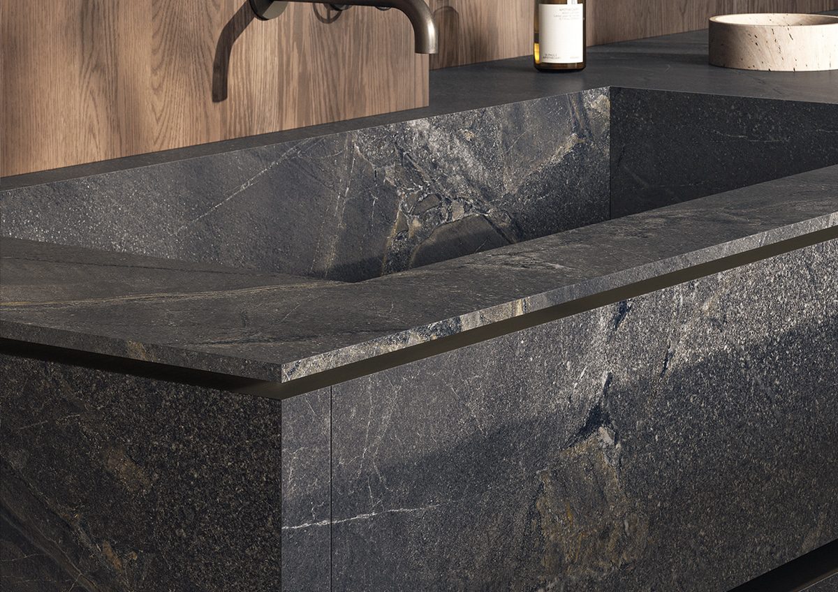 Νιπτήρας μπάνιου με κεραμική επιφάνεια σκούρας πέτρας