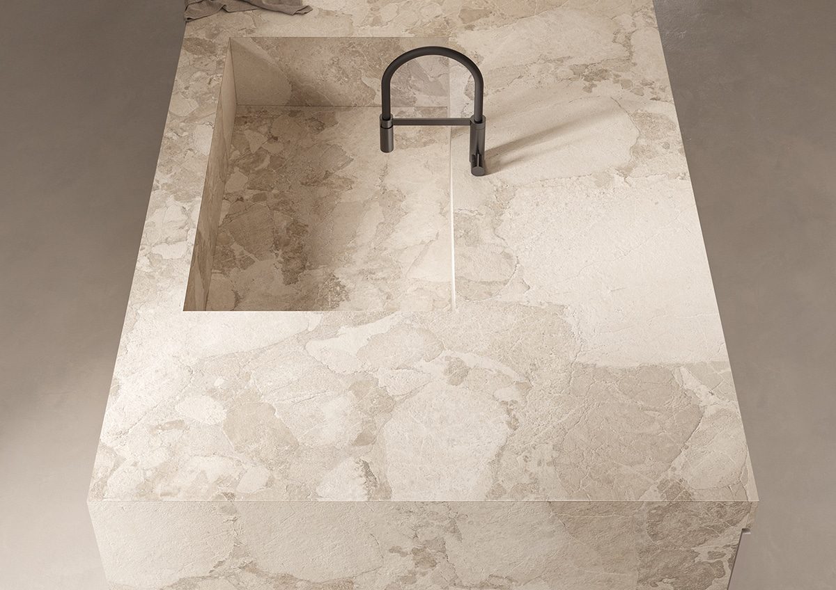 Ενσωματωμένος νεροχύτης από κεραμική επιφάνεια LEVEL σε όψη φυσικής πέτρας